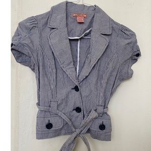 Hiatus blue white ticking seersucker blazer jacket